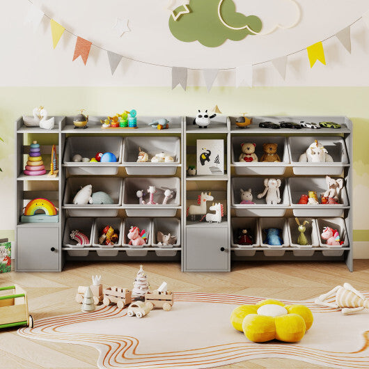 Kids Toy Storage and Bookshelf with Open Shelves and Single-door Cabinet-White