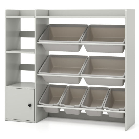 Kids Toy Storage and Bookshelf with Open Shelves and Single-door Cabinet-White