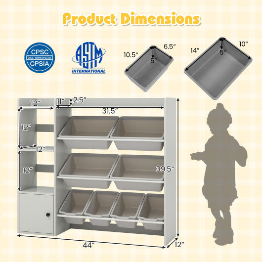 Kids Toy Storage and Bookshelf with Open Shelves and Single-door Cabinet-White