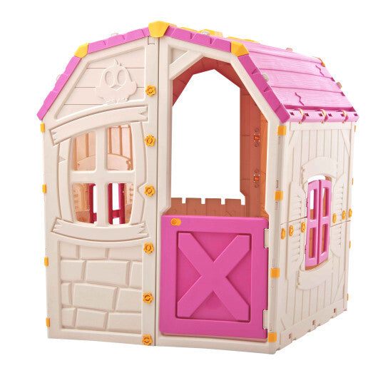 Kids Outdoor Playhouse with Openable Windows and Door for Indoor Room-Blue