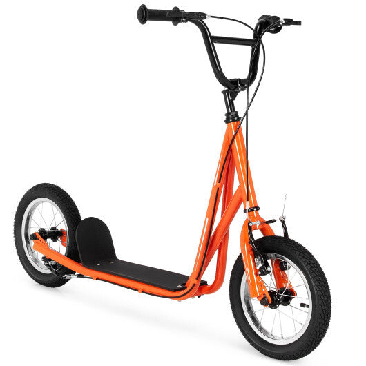Height Adjustable Kid Kick Scooter with 12 Inch Air Filled Wheel-Pink