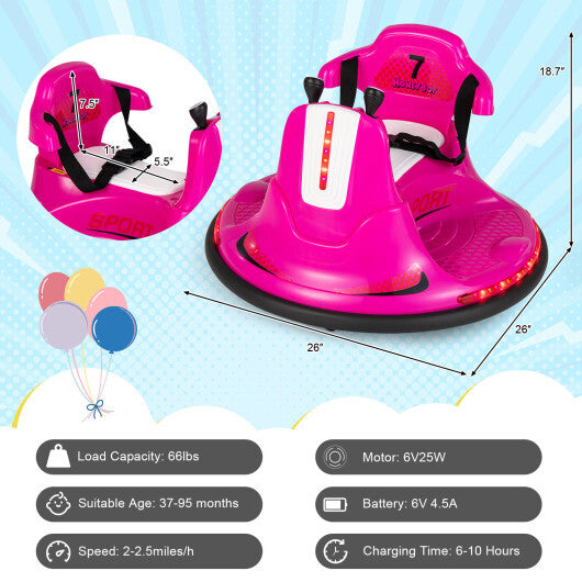 12V Kids Ride On Bumper Car with Remote Control Lights and Music-Red