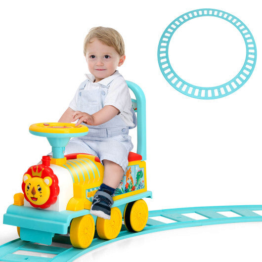 6V Electric Kids Ride On Car Toy Train with 16 Pieces Tracks-Blue