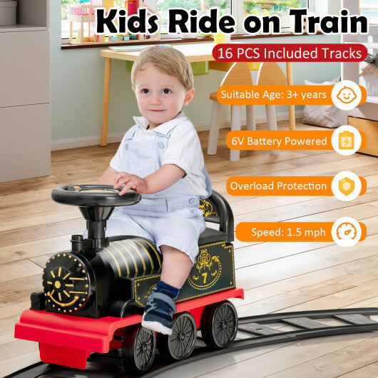 6V Electric Kids Ride On Car Toy Train with 16 Pieces Tracks-Blue