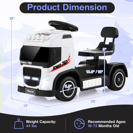6V Kids Electric Ride-on Truck with Height Adjustable Seat-White