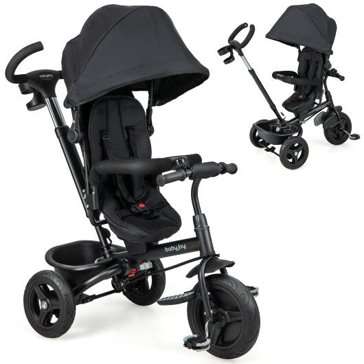 4-in-1 Baby Tricycle Toddler Trike with Reversible Seat and 5-Point Safety Harness-Gray