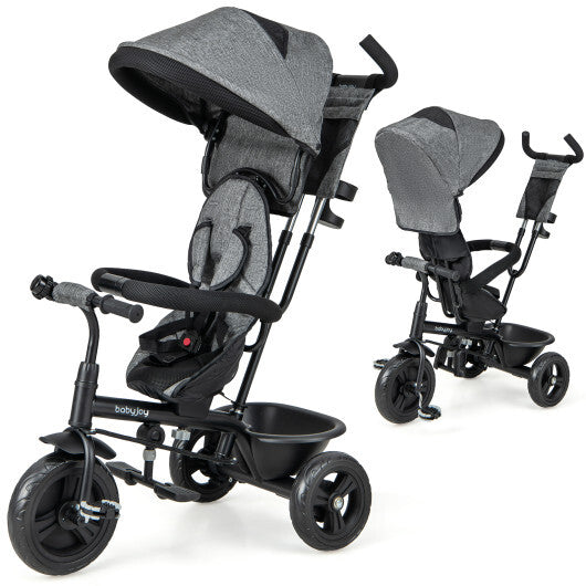 4-in-1 Baby Trike Kids Tricycle with Removable Canopy and Adjustable Push Handle-Pink