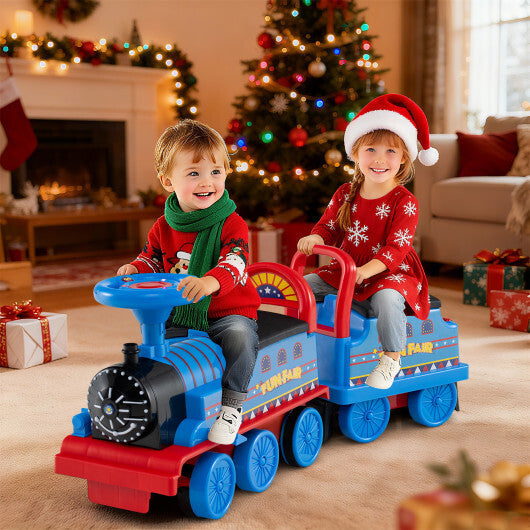 6V Ride on Train 2-Seater with Carriage and Flashing LED Lights-Green