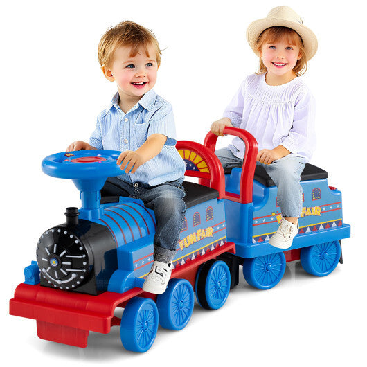 6V Ride on Train 2-Seater with Carriage and Flashing LED Lights-Green