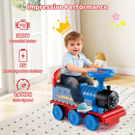 6V Ride on Train 2-Seater with Carriage and Flashing LED Lights-Green