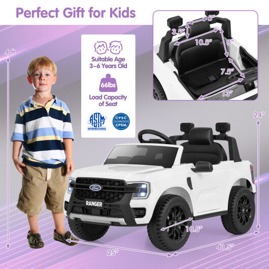 12V Electric Kids Ride on Car Licensed Ford Ranger with Remote Control and Music-Black