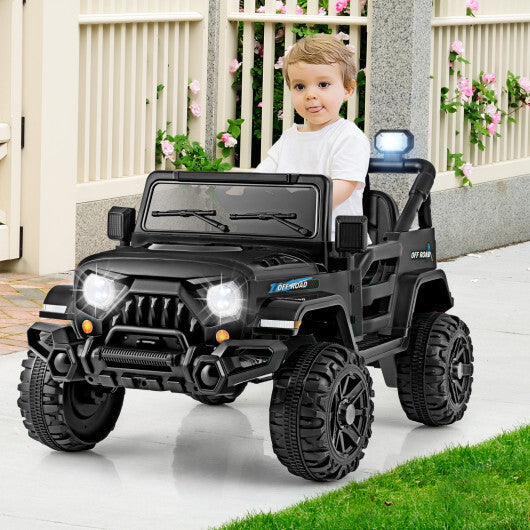 12V Kids Ride on Truck Car with Remote Control Threaded Wheels and 3 Speeds-White
