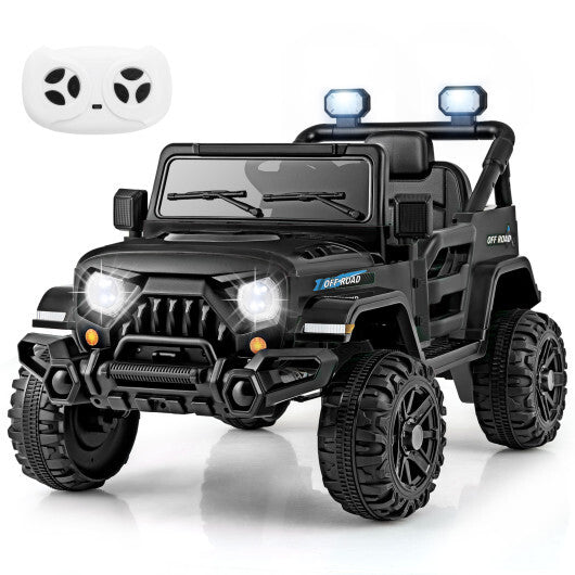 12V Kids Ride on Truck Car with Remote Control Threaded Wheels and 3 Speeds-White