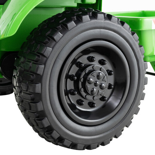 12V 2-in-1 Kids Ride On Tractor with Trailer and 3-Gear Shift-Grayish Green