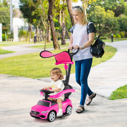 3-in-1 Ride on Push Car Mercedes-Benz Licensed Sliding Car with Canopy-Pink - Color: Pink