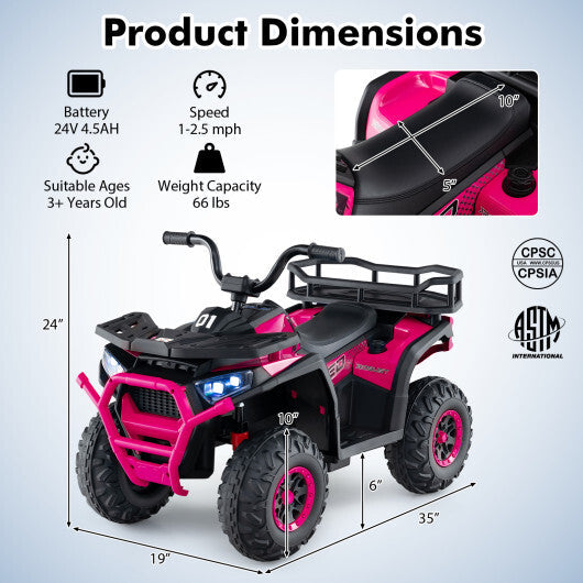 24V Kids Ride on Electric ATV Quad Car with Realistic Sounds and  LED Lights-Black