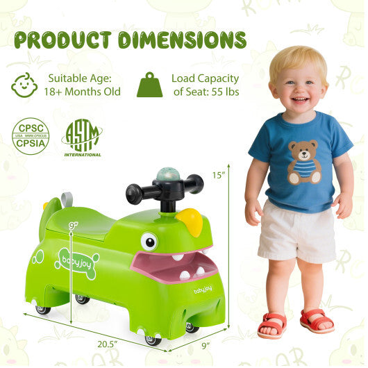 Toddler Ride on Toy Walking Sliding Car with Lights and Music-Green