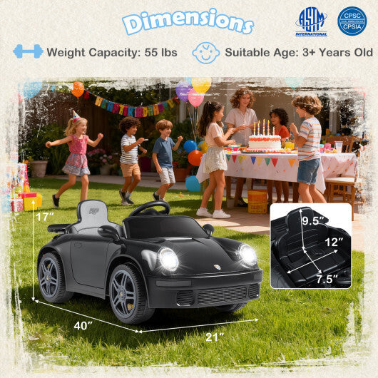 12V Electric Ride On Car Licensed RUF?CTR with Remote Control and Music-Black - Color: Black
