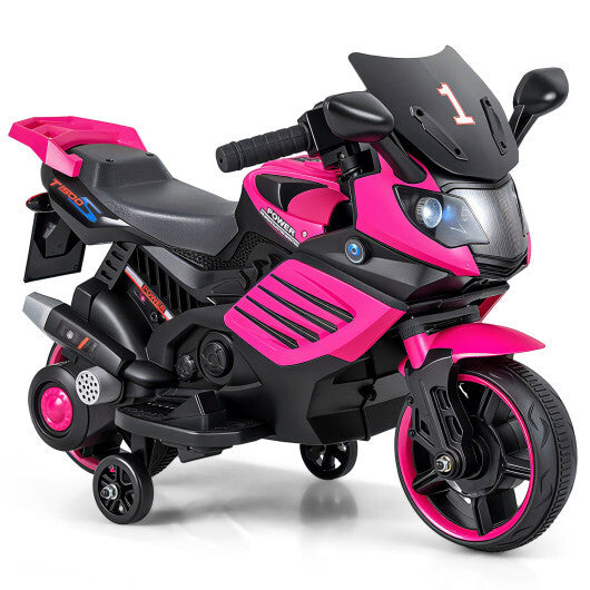 6V Kids Motorcycle with Headlights Music and Detachable Training Wheels-Navy
