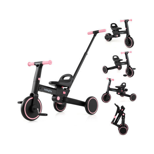 4-in-1 Foldable Toddler Tricycle with Push Handle with Adjustable Seat-Navy