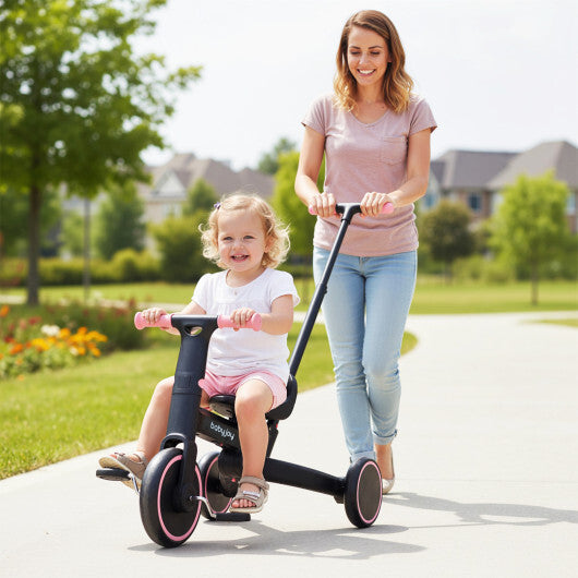 4-in-1 Foldable Toddler Tricycle with Push Handle with Adjustable Seat-Navy