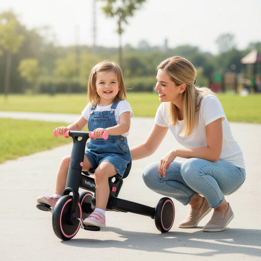 4-in-1 Foldable Toddler Tricycle with Push Handle with Adjustable Seat-Navy