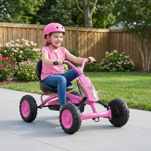 Go Kart for Kids 4 Wheel with Steering Handlebars and Adjustable Seat-Navy