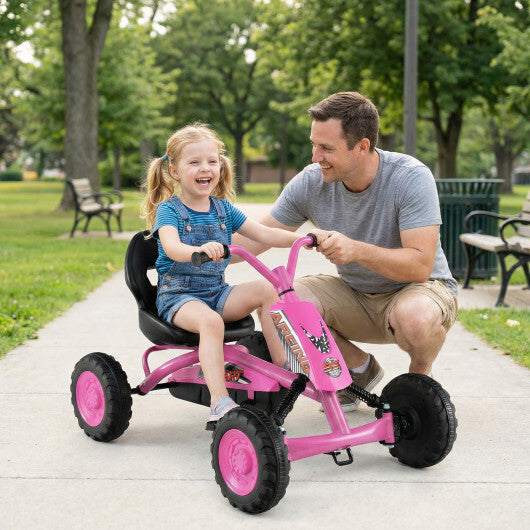 Go Kart for Kids 4 Wheel with Steering Handlebars and Adjustable Seat-Navy