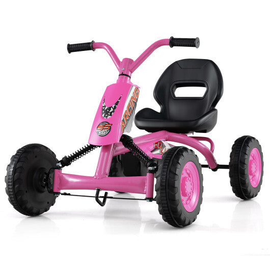 Go Kart for Kids 4 Wheel with Steering Handlebars and Adjustable Seat-Navy