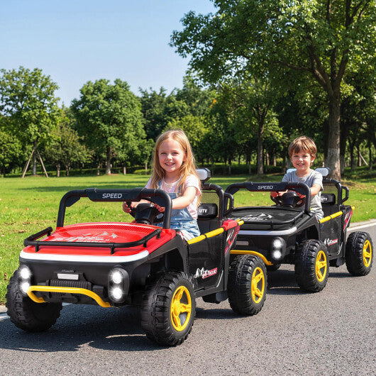 24V Ride on Toy for Kids 2 Seater Ride on Truck Car with Horn Music Story-Red - Color: Red