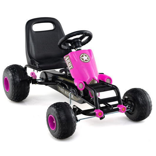 Kids Pedal Go Kart with Steering Wheel and Gear Shifter and Handbrake-Green