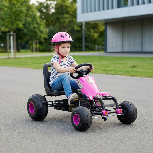 Kids Pedal Go Kart with Steering Wheel and Gear Shifter and Handbrake-Green