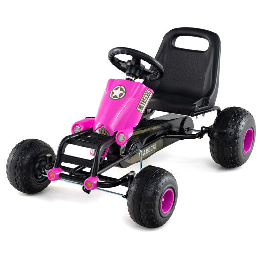 Kids Pedal Go Kart with Steering Wheel and Gear Shifter and Handbrake-Green