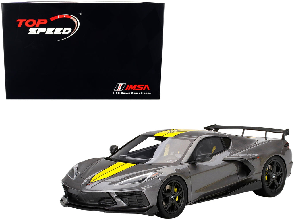 Chevrolet Corvette Stingray C8.R Hypersonic Gray with Yellow Stripes "IMSA GTLM Championship Edition" 1/18 Model Car by Top Speed