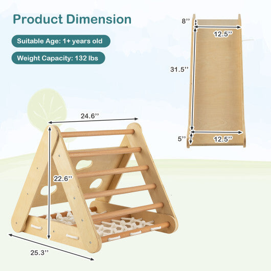 4 in 1 Triangle Climber Toy with Sliding Board and Climbing Net-Multicolor