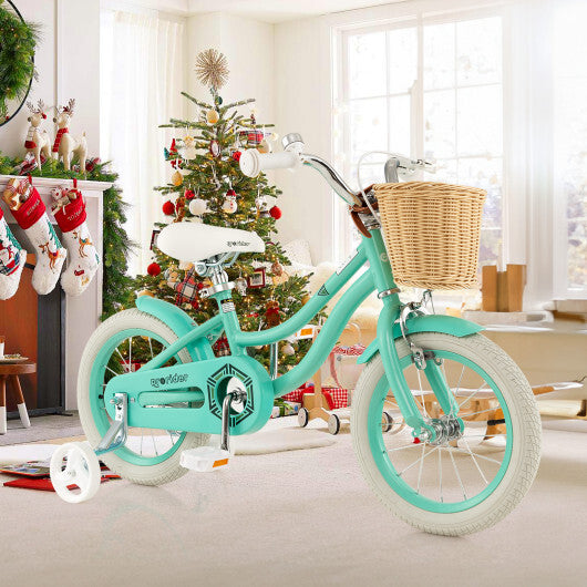 14-Inch Kids Bike with Training Wheels and Adjustable Handlebar Seat-Blue