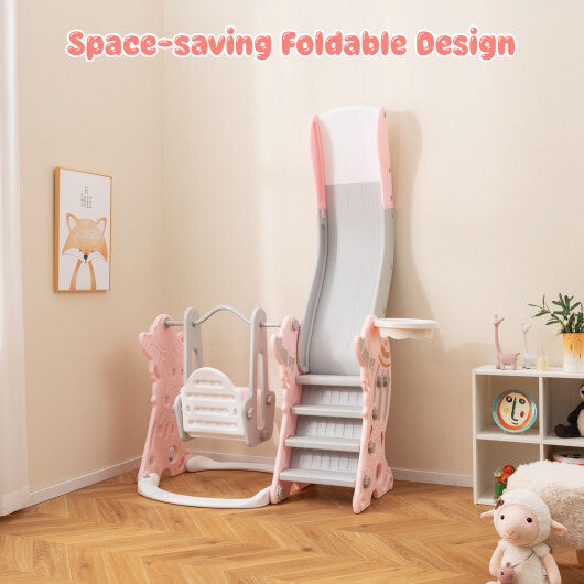 4-in-1 Kids Slide and Swing Set with Basketball Hoop-Blue