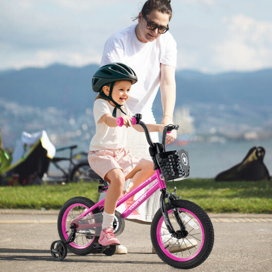 12 Inch Kids Bike Adjustable Bicycle with Front Basket for Children Aged 3-4 Years Old