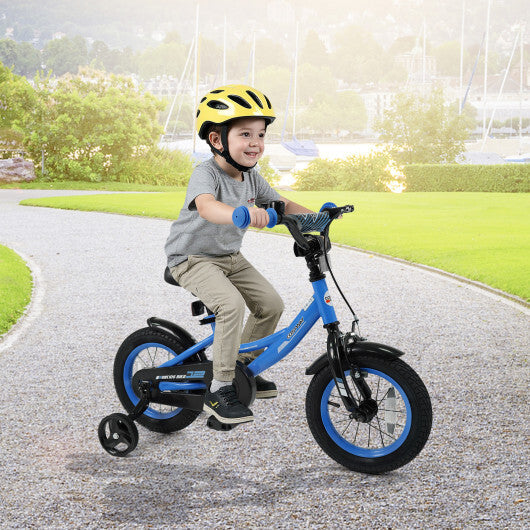 12/14/16/18 Inches Kids Bike with Removable Training Wheels and Adjustable Seatfor 3-8 Years Old Navy-12 inches - Color: Navy - Size: 12 inches