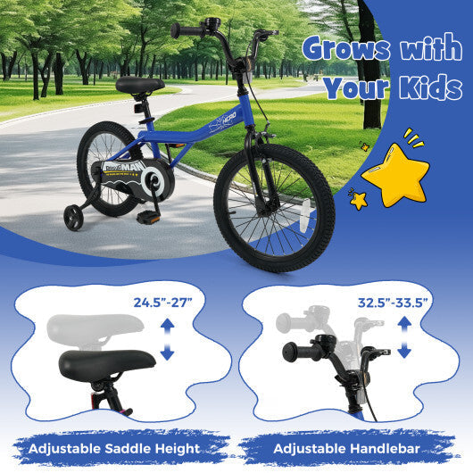 18-Inch Kids Bike with Removable Training Wheels Navy - Brave Hero - Color: Navy - Size: 18 inches