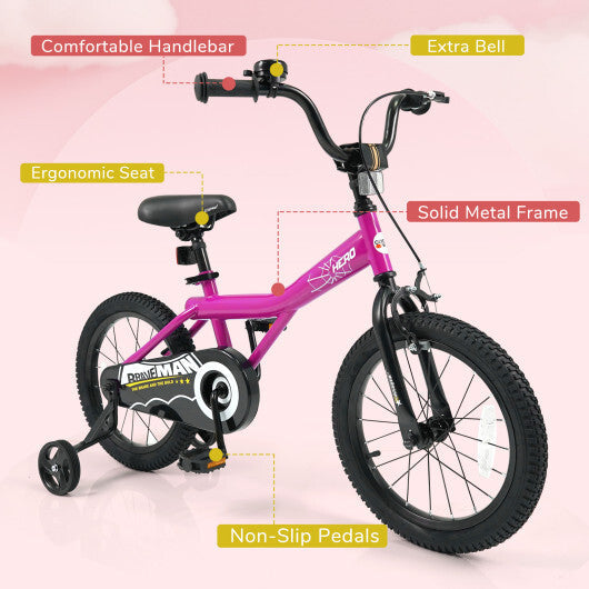 16-Inch Kids Bike with Removable Training Wheels Pink-Brave Hero - Size: 16 inches