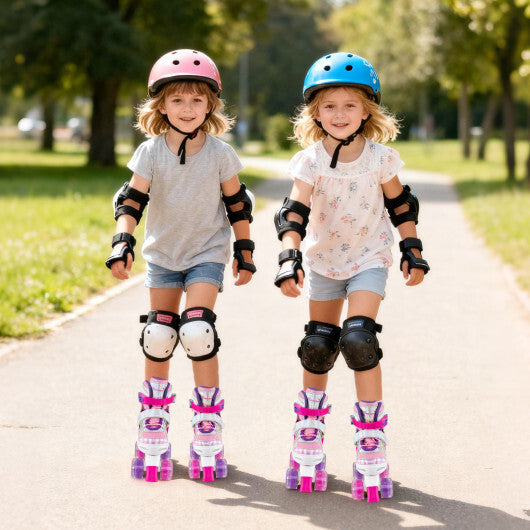 Kids Roller Skates 4 Sizes Adjustable Quad Skates with Light-up Wheels and Safety Protection-Rose Red