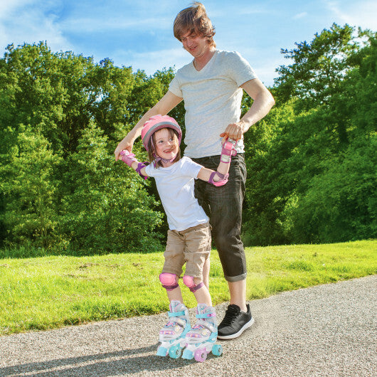 Kids Roller Skates 4 Sizes Adjustable Quad Skates with Light-up Wheels and Safety Protection-Rose Red