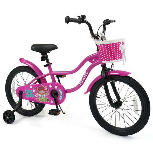 18 Inch Kids Bike with Training Wheels for Aged 3-8 Years Old - Magic Rose - Color: Rose Red - Size: 18 inches