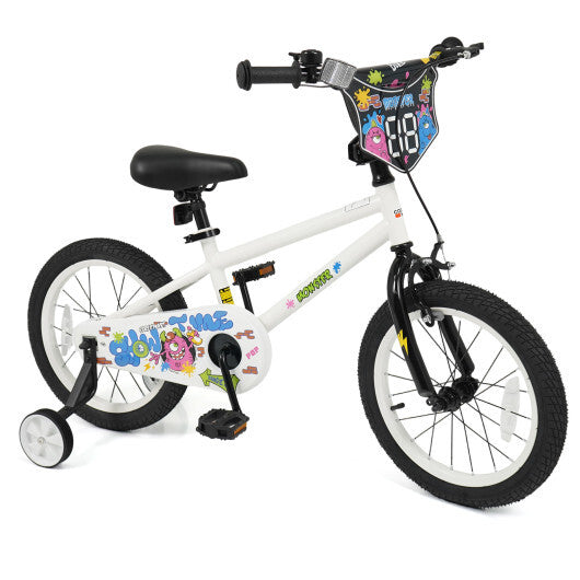 16 Inch Kids Bike with Training Wheels for Ages 4-7 Years Old White- Street Art Time - Color: White - Size: 16 inches