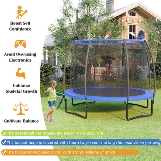 8 Feet Recreational Trampoline with Basketball Hoop and Net Ladder