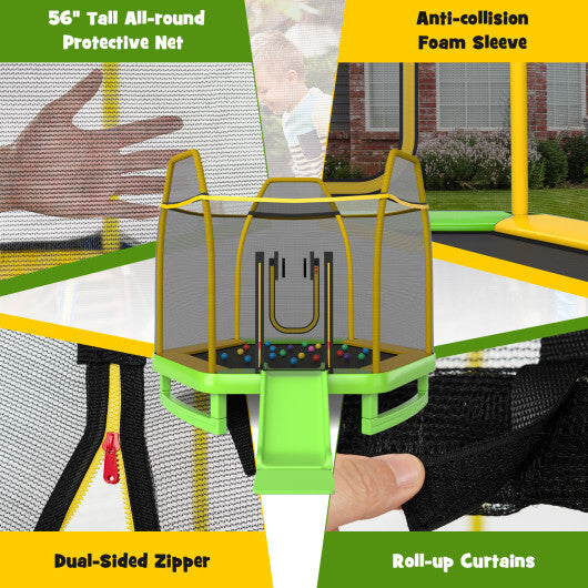 7 Feet Trampoline with Ladder and Slide for Indoor and Outdoor-Blue