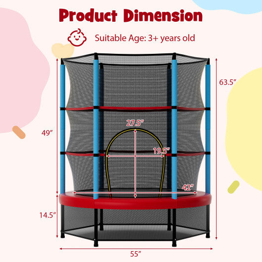 55 Inch Mini Trampoline for Kids with Safety Enclosure Net for Indoor Outdoor