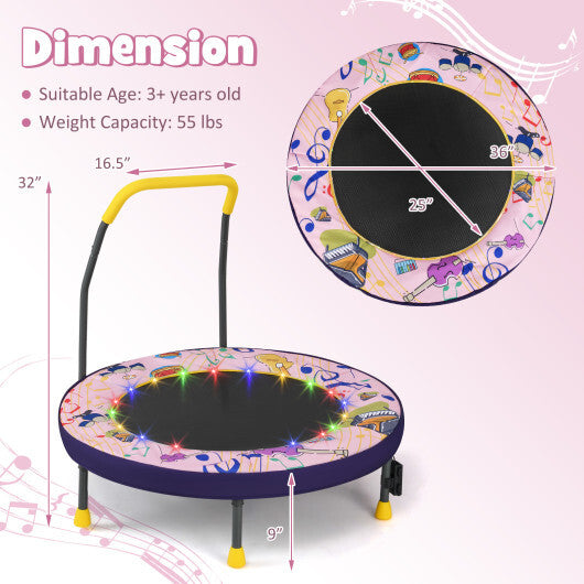 Mini Trampoline Folding Small Rebounder for Kids with Lights-Purple