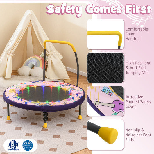 Mini Trampoline Folding Small Rebounder for Kids with Lights-Purple